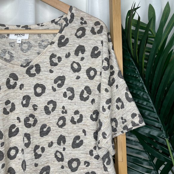 SOLD Seed Heritage Beige Animal Print Linen T-Shirt Top Size XS Womens Short - Picture 5 of 10